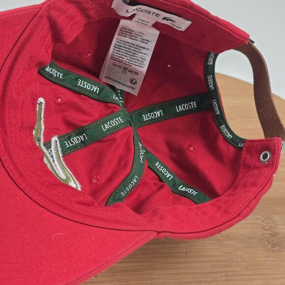 Lacoste Hat Cap Strap Back Red Leather Strap Crocodile Patch Embroidered Mens - Picture 12 of 12